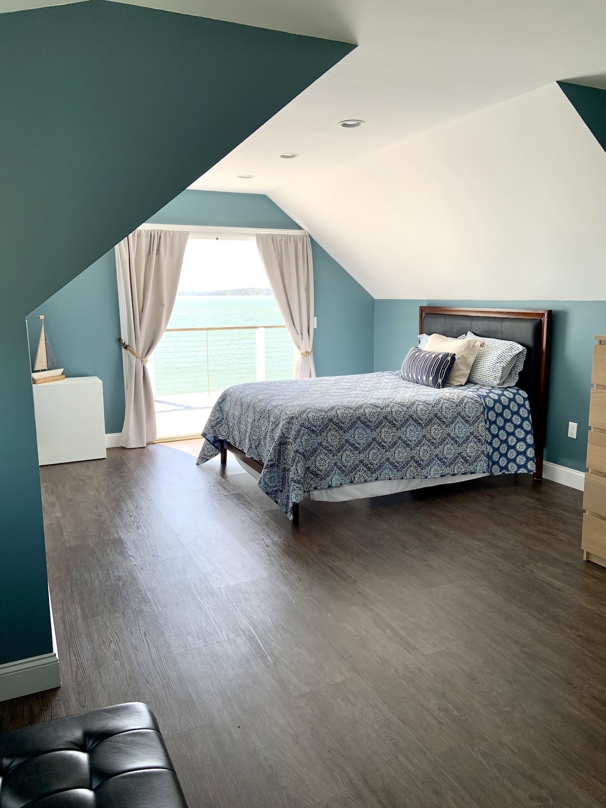 Beach house bedroom with water views